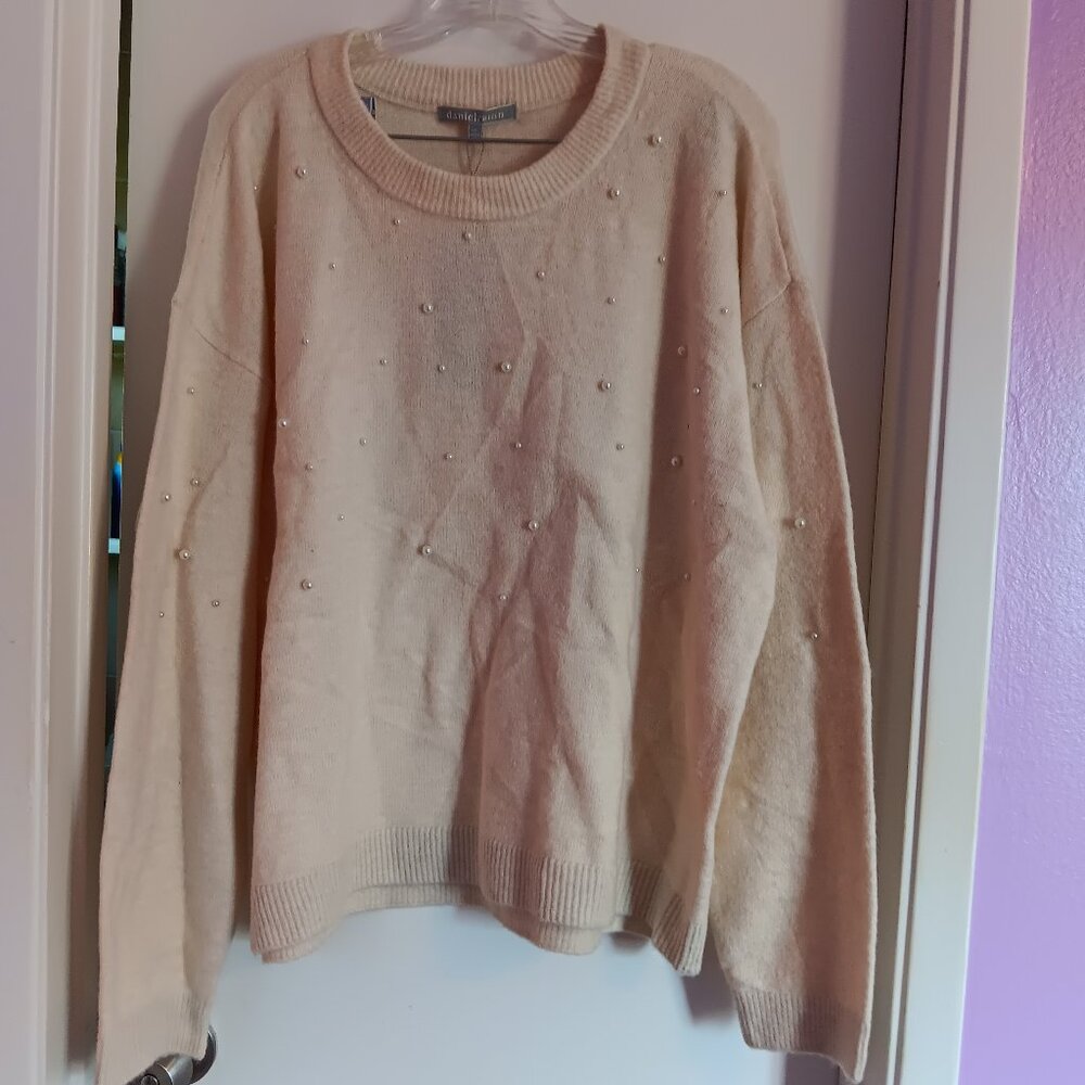 Daniel Rainn Women's Faux Pearl Long Sleeve Cream Sweater NWT XXL
